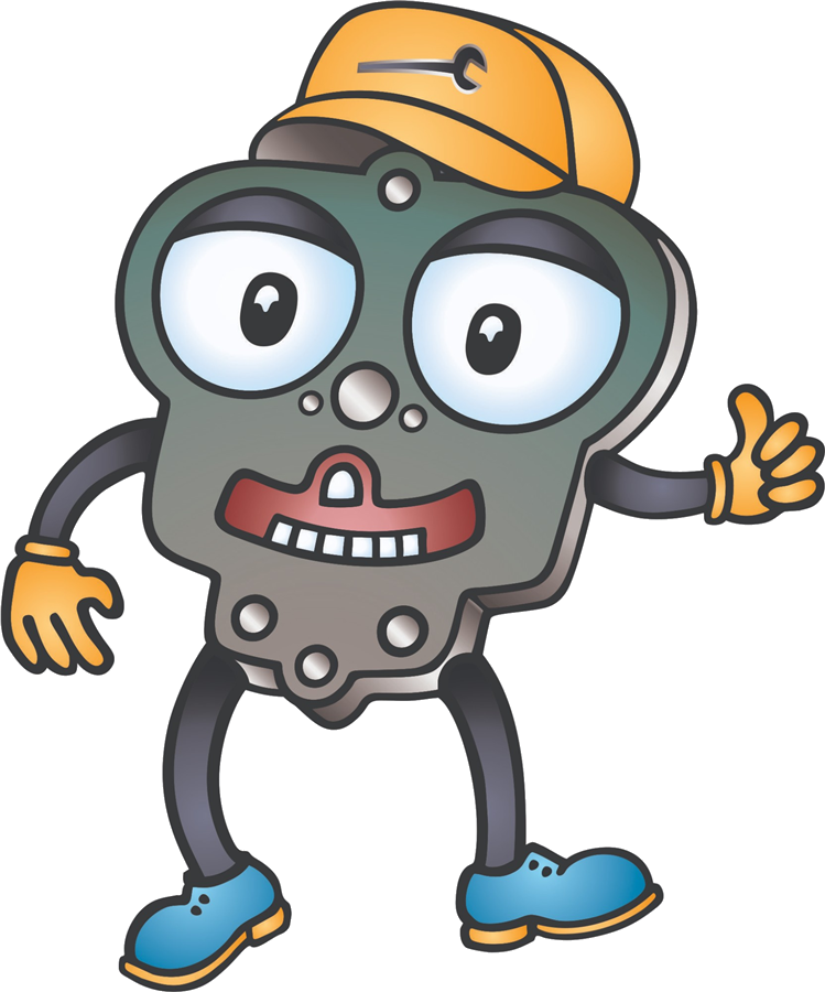 Gasket, the Speedy Spanners mascot, giving a thumbs up